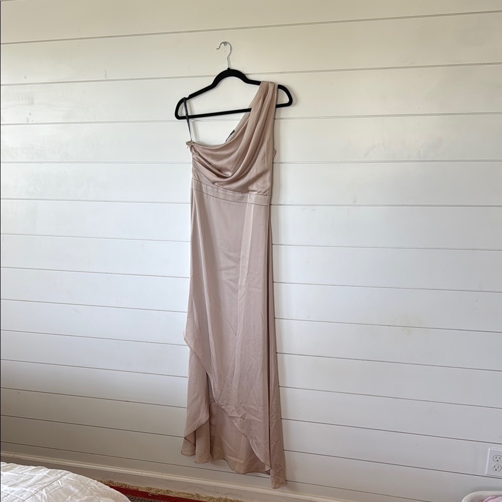 TFNC Pink and Gold Asymmetrical One-Shoulder Gown